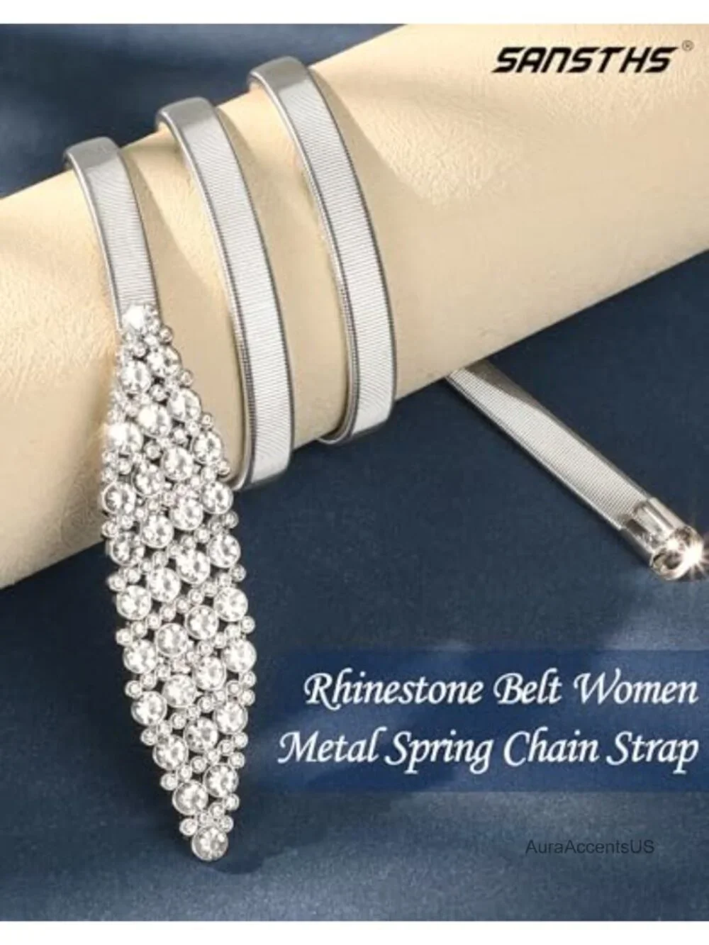 Elastic Metal Rhinestone Waist Belt for Women Dresses Wedding Formal Parties